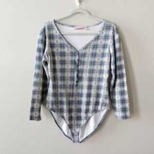 Vintage Forelli Plaid Southwestern Boho Henley Bodysuit